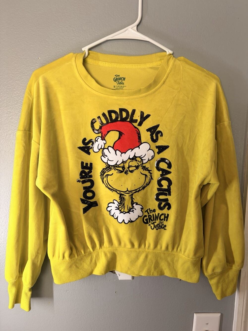 Justice Grinch Velvet Sweater You’re As Cuddly As A Cactus Size Medium